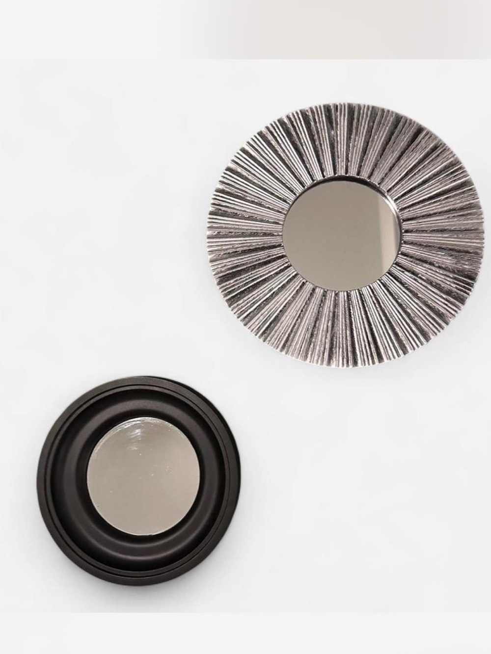 Round Decorative Wall Mirrors - Silver & Black Set